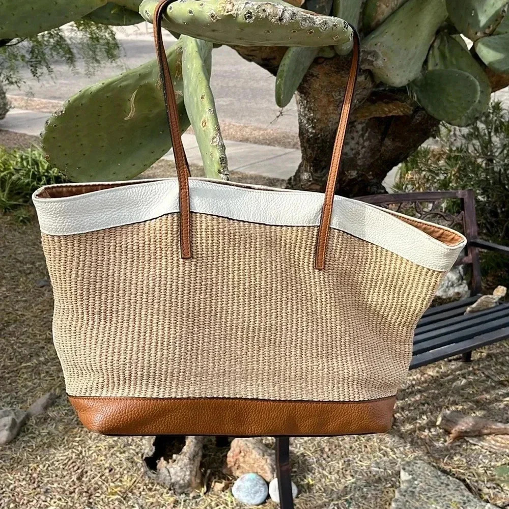 Claudia Firenze Pebbled Leather Tote Bag Made Italy Straw